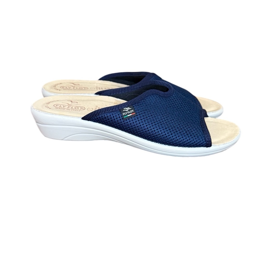 Fly Flot Slides Womens Size 9 Navy Blue Mesh Slip On Wedge Comfort Shoes